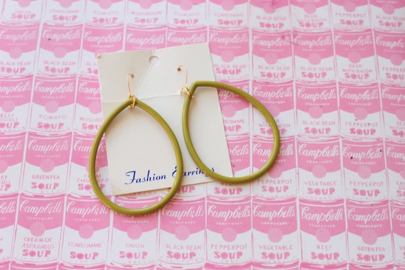 NOS 80s Vintage ROCKER Hoop Earrings olive. Retro. Hoops. Fancy