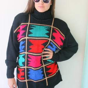 1980s RAINBOW Oversized Geometric Sweater.....black. colorful. bright. retro. hipster. striped. rainbow. 1980s sweater. rad. fun