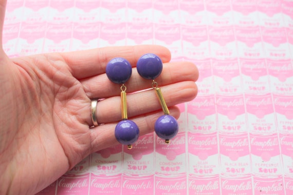 1980s Glam Purple Beaded Dangly Earrings