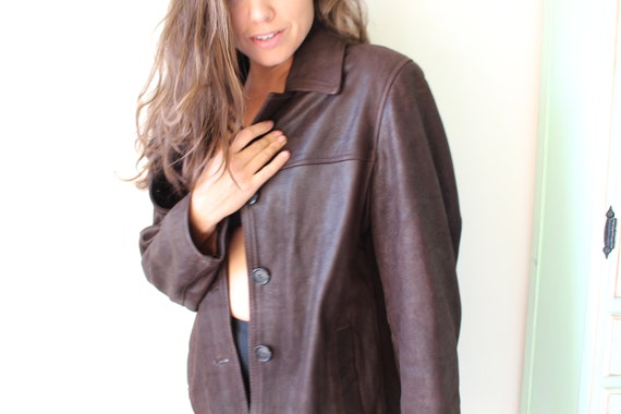 1980s BROWN LEATHER Jacket...size medium. suede. r