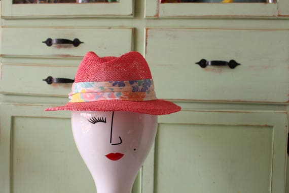 Vintage 80s 90s Hat....straw hat. church. pink. s… - image 2