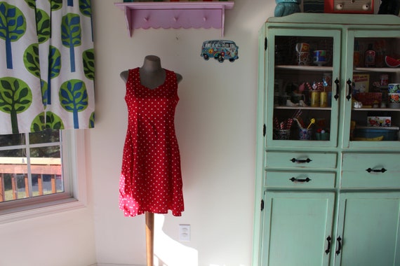 1980s RED Polka Dot Dress....size medium. mod. re… - image 3