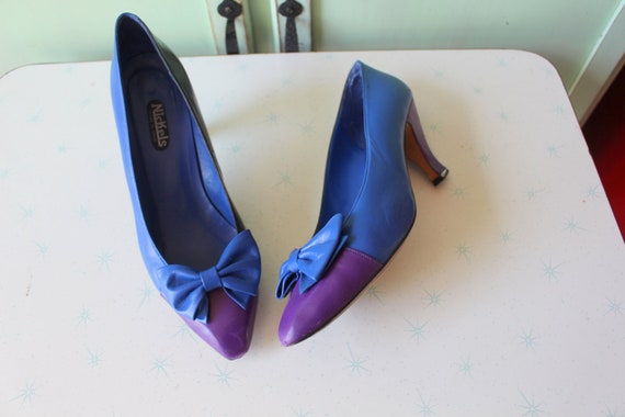 Vintage 1980s PURPLE Blue Bow Designer Leather Hi… - image 3