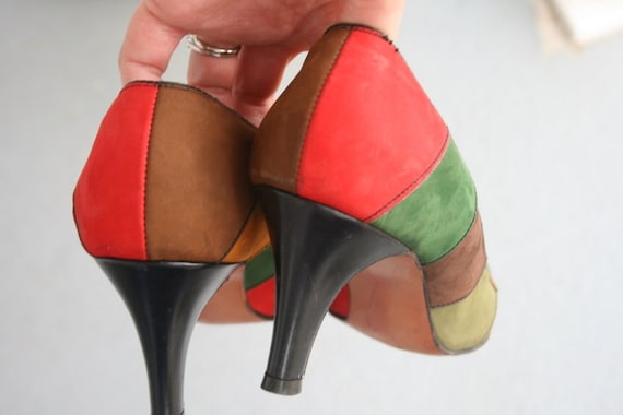 1960s PATCHWORK Heels...size 7 women...amazing. m… - image 5