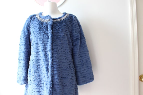 Vintage Blue Beaded FURRY Coat....fancy. 1960s. d… - image 4