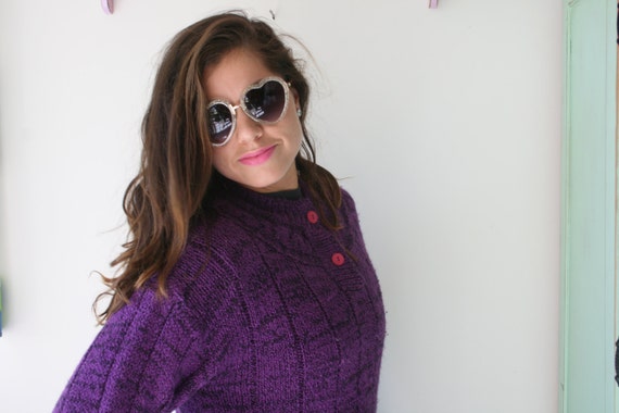 1980s Geometric Knit Sweater - Purple & Pink, One… - image 5