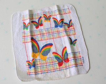 NOS Vintage 70s Rainbow Butterfly Dish Cloth: Retro Kitchen Decor