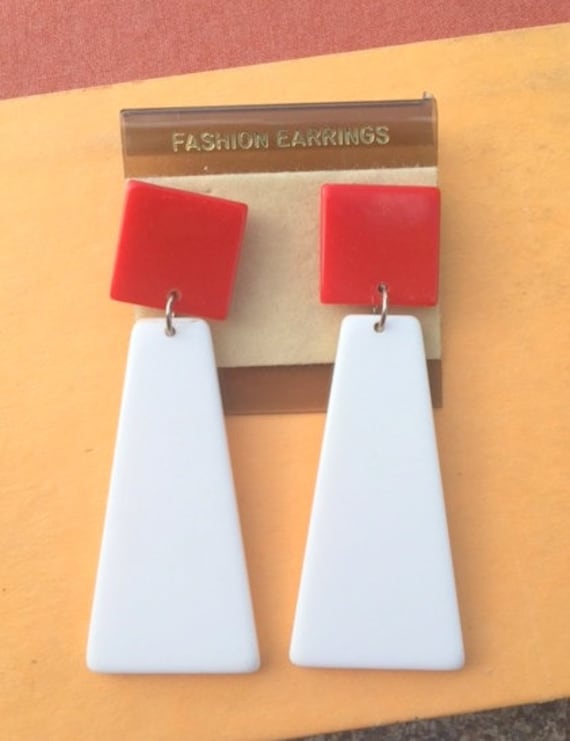 1980s GENUINE LUCITE Glam Dangly Red Earrings..cos