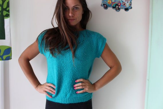 Vintage TEAL GREEN 1980s Sweater Vest....size sma… - image 4