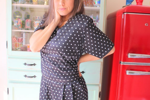 1980s POLKA DOTS Black and White Dress....size me… - image 1