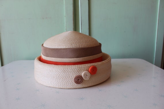 Vintage Mid Century Coral Beige 1960s Hat......ch… - image 2