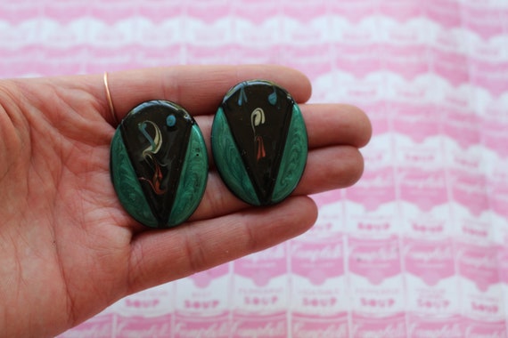 1980s GLAM Earrings...new old stock. oval. retro.… - image 2