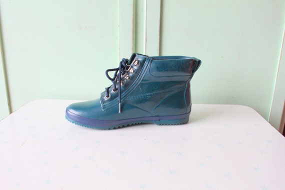Botas de lluvia de invierno azul vintage talla 9 mujeres