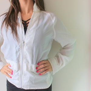 1980s HIPSTER Mesh Jacket.. bright. retro. white. 1980s. 1990s. rad. fun. hipster. womens. swishy. mesh jacket. sporty. unisex. hip