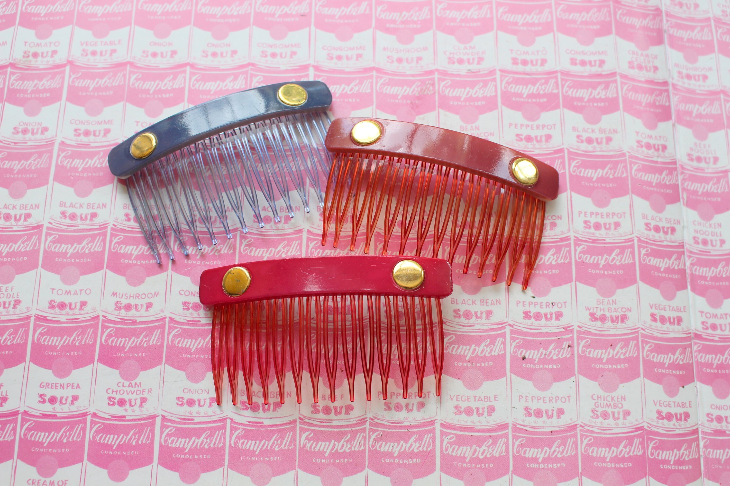 Vintage Colorful Hair Comb Barrette Set - 80s Glam - Etsy display picture 1