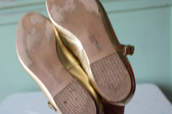 1960s Golden LEATHER Ballerina Shoes......size 5.… - image 8