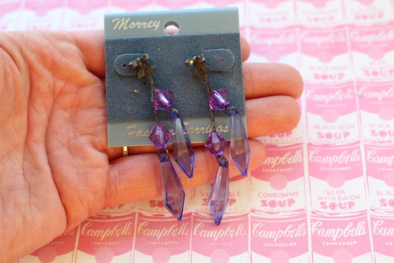 1980s GLAM Earrings...new old stock. purple. retr… - image 3