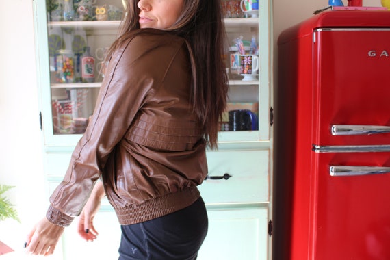 1980s BROWN LEATHER Coat Jacket...size small medi… - image 4