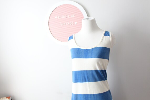 1980s Vintage Blue Striped Xlarge Dress...large d… - image 1