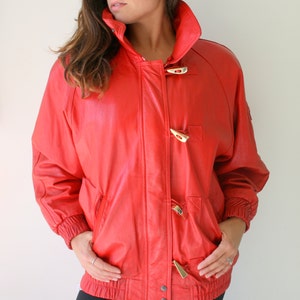 1980s RED LEATHER Jacket Coat...size medium large. retro. designer vintage. 1980s. 1990s. rad. womens. short jacket. biker. hipster. fashion
