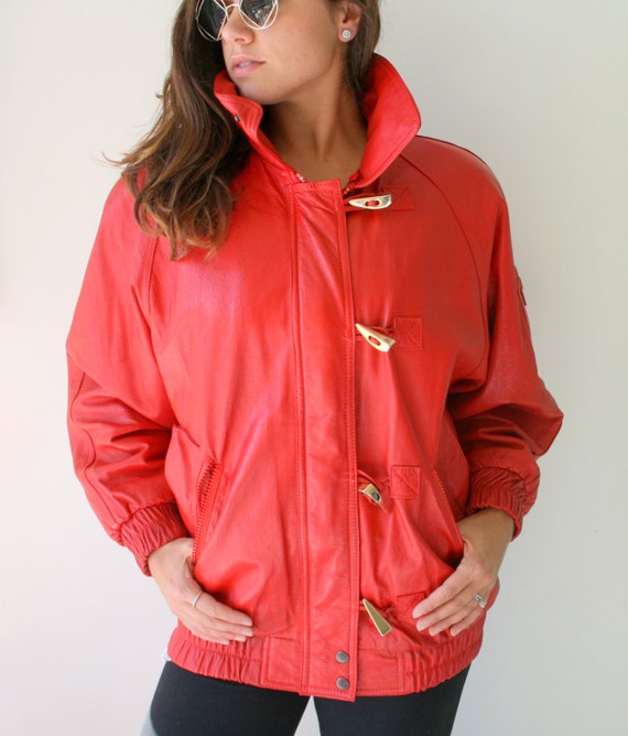 1980s RED LEATHER Jacket Coat...size medium large… - image 1
