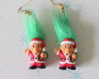 NOS Vintage TROLLS Doll Earrings...collectible. troll. 1980s. 1990s. kitsch. retro. hippie troll. christmas troll.  santa troll earrings