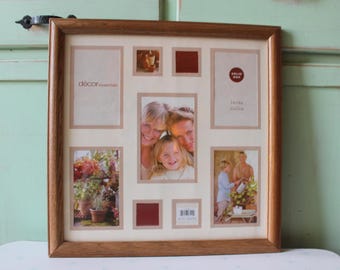Vintage Wooden Collage Picture Frame: 1970s Retro Home Decor