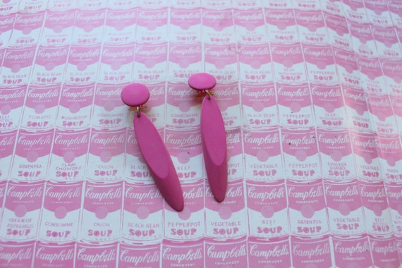 Vintage Groovy PINK Made in France Dangly Retro E… - image 1
