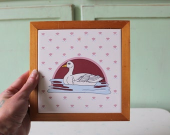 Salvamanteles con estampado de pato de los años 80: arte de azulejos cerámicos para cocinas campestres