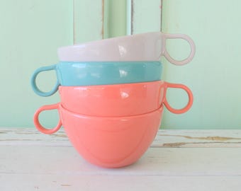Vintage RETRO TEA PARTY Atomic Set of 4.mug. pink cup. drink. coffee. tea. bright. 1970s. 1960s. kitsch. drinking, serving. espresso. kitsch
