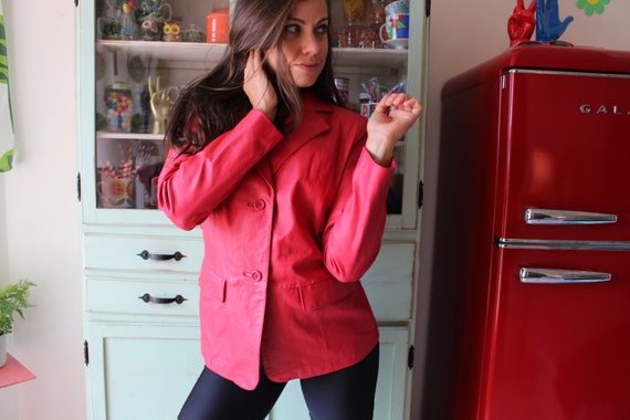 1980s RED LEATHER Coat Jacket...size medium size … - image 5