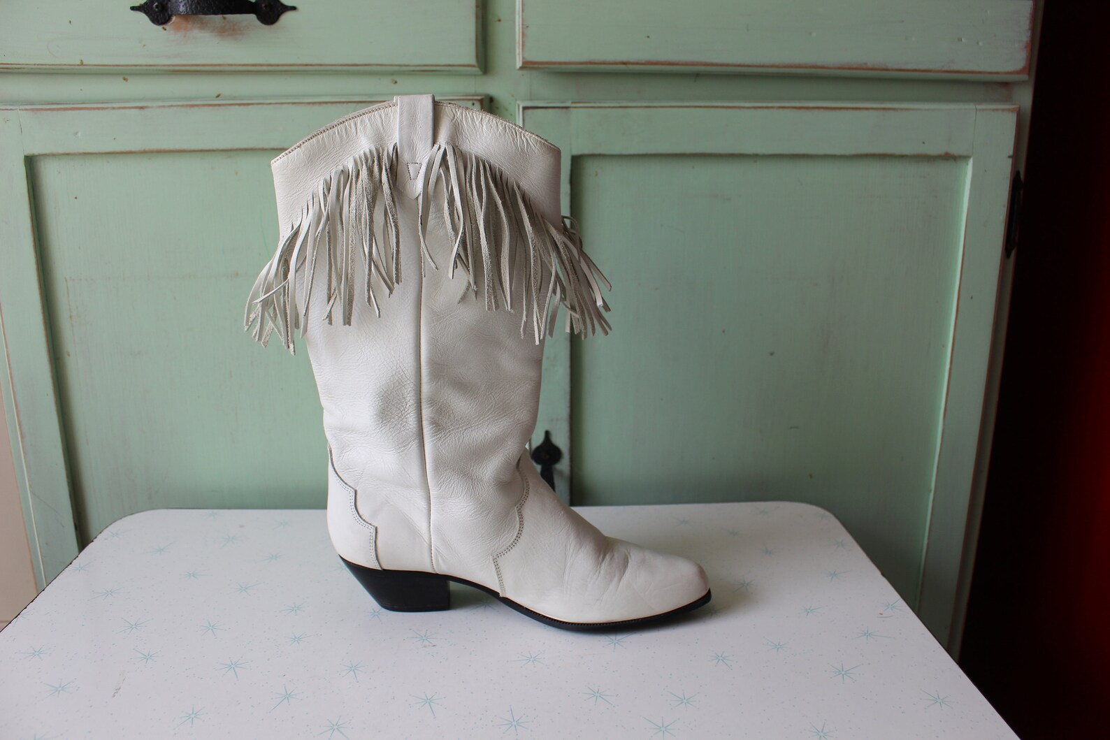 Vintage Dingo White FRINGE Boots...size 6 7 Womens...calf Etsy