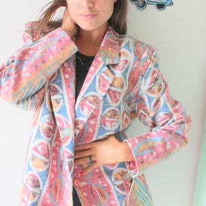 Vintage 80s Abstract Print Blazer, Size Large - Rare NOS