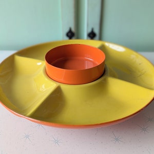 Vintage Orange Retro Atomic Tray with Bowl - 1970s Kitsch Housewares