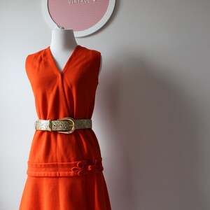 Vintage GROOVY 1970s Dress.....medium large womens.....orange. retro dress. 60s dress. 70s dress. mid century. groovy. vneck. waitress image 6