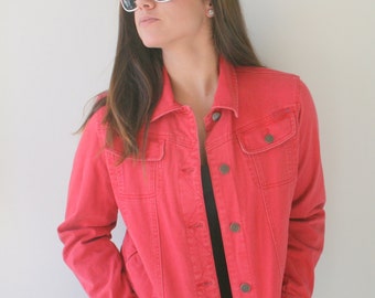 Vintage Red Jean Jacket...grunge. hipster. retro. vintage ralph lauren. coat. hippie. acid wash. 1990s. designer. womens. unisex. designer