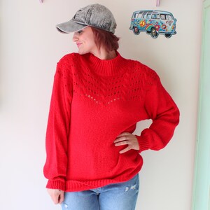 1980s Lipstick Red Sweater....size large....valentine. colorful. retro. turtle neck. rad. 80s sweater. hipster. nautical. oversized.
