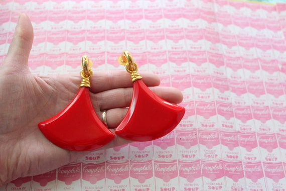 1980s Vintage ROCKER Hoop Earrings....red. studs.… - image 1