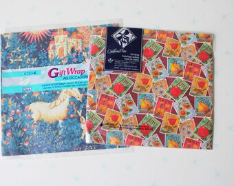 Vintage 70s-80s Wrapping Paper Lot: Unicorn, Pear, Sunflower