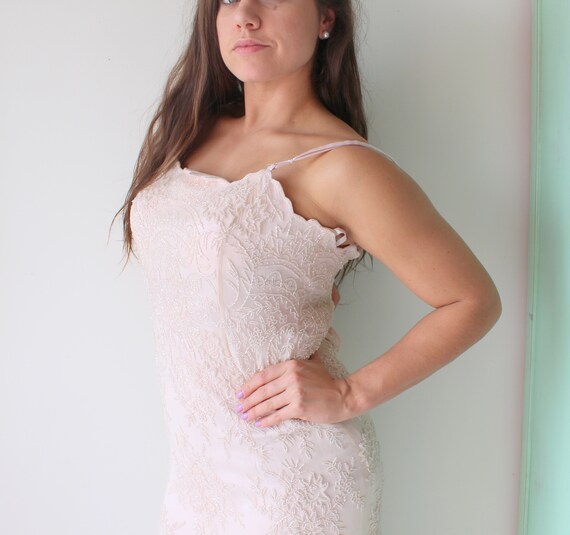 Pure SILK 1980s Vintage PINK SEQUINS Dress...small