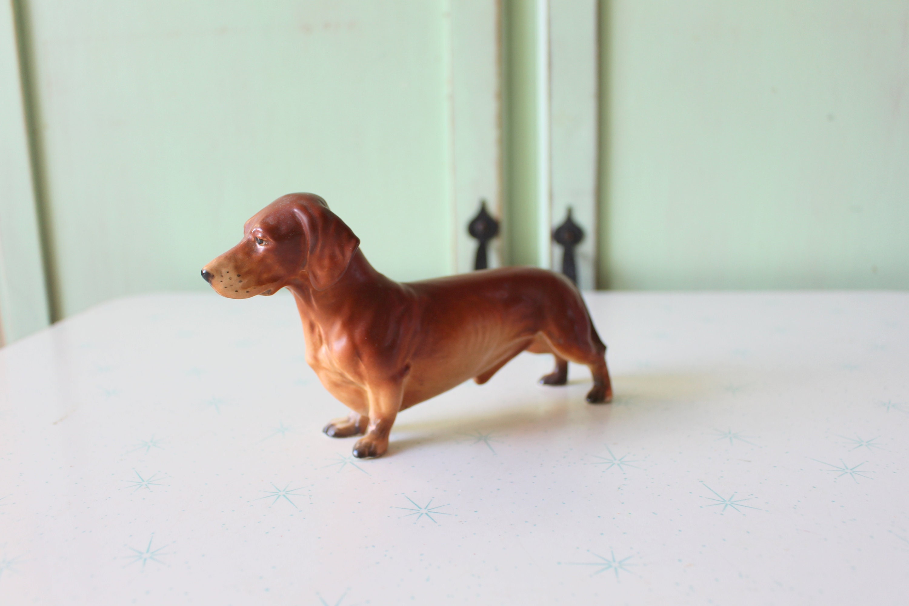 Vintage Ceramic Dachshund Figurine Brown Orange Weiner Dog Decor