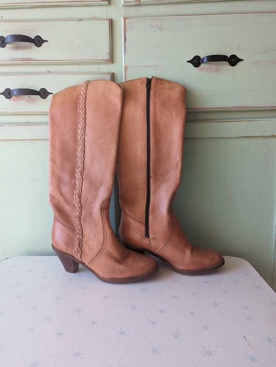 1980s Vintage TAN LEATHER Mod Girl Boots...size 7… - image 3