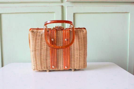 1960s Tan CLUTCH Purse....straw purse. date night… - image 1