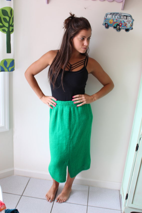 SALE//// Vintage School Girl A line Green Knit Sk… - image 4