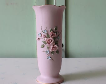 Vase fleuri Lefton : Rose rose, décor kitsch cottage