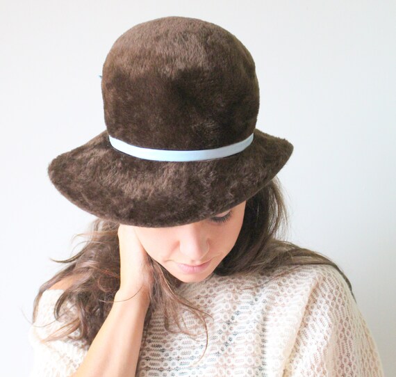 Vintage Frank Olive Brown Wool Hat: 1960s Floppy Cloche  display picture 3