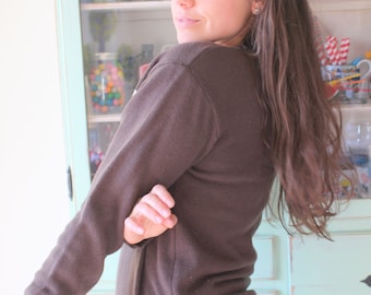 Brown Knit Cardigan, Mid-Century Style (Size Small)