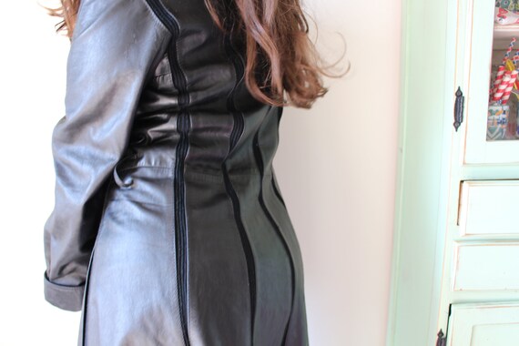 1980s BLACK LEATHER Coat Jacket...small medium. r… - image 10