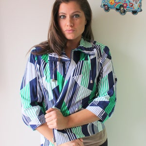 1980s Blue and Green Jacket...size medium. retro. artsy. 1980s. 1990s. rad. fun. womens. artist. fancy. glam. striped. crop top. crop jacket
