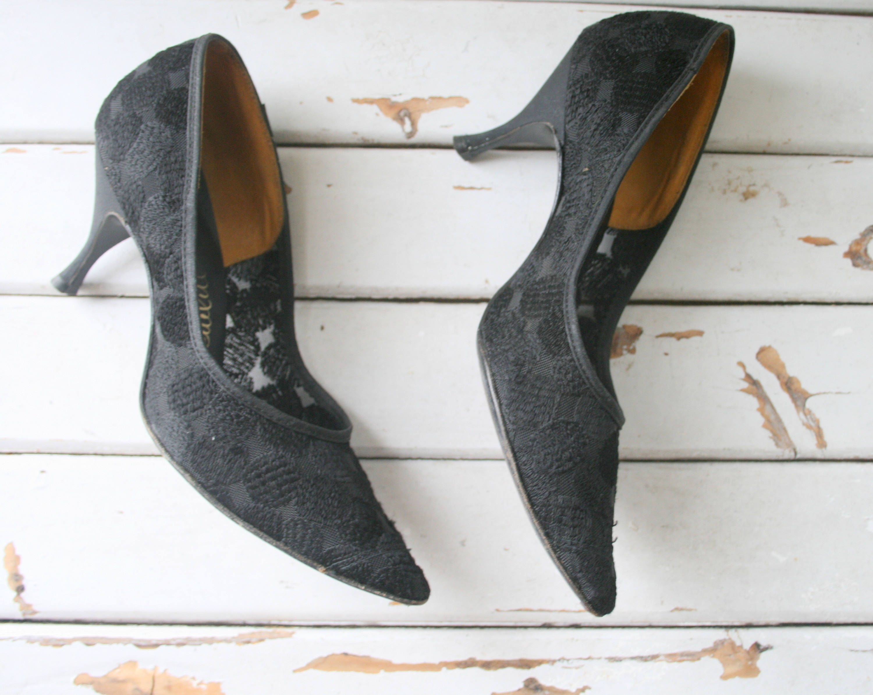 1980s BLACK LACE Heels.size 6 Womens 